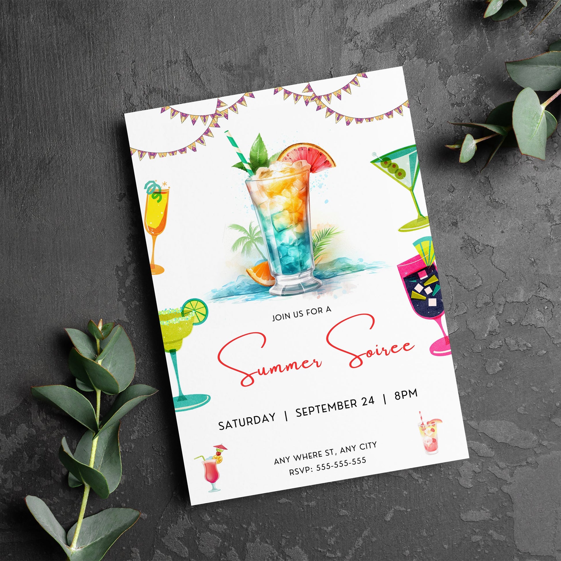 Summer Soiree Party Invitation | Cocktail Party Invite Canva Template CreativeRino