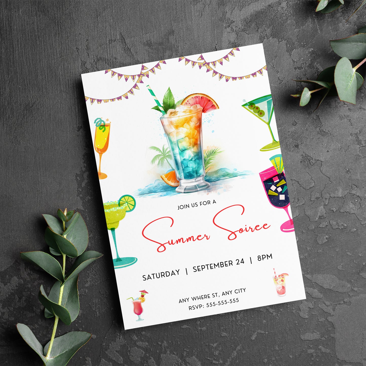 Summer Soiree Party Invitation | Cocktail Party Invite Canva Template