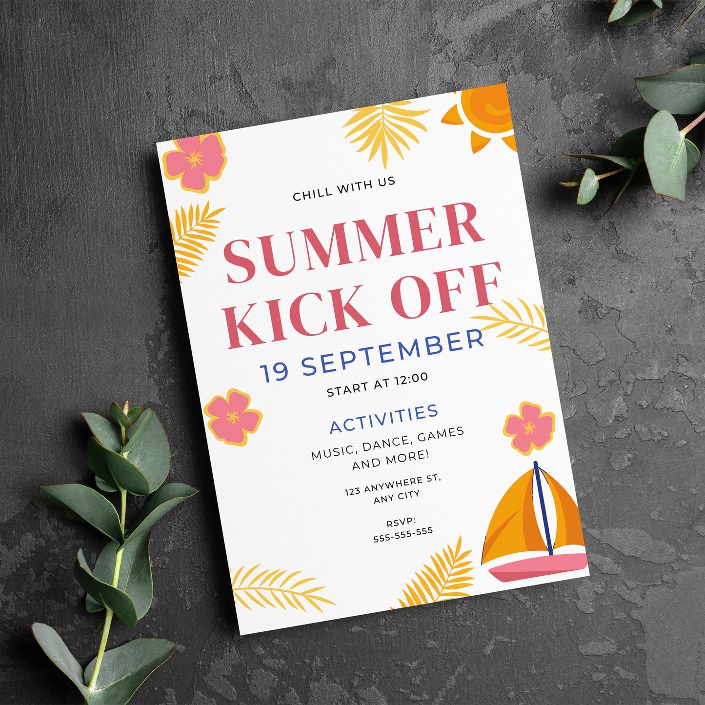Summer Kick Off Party Invitation | End of Summer Party Invite Canva Template CreativeRino