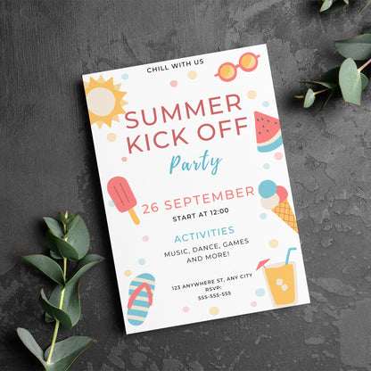Summer Kick Off Party Invite | End of Summer Party Invitation Canva Template CreativeRino