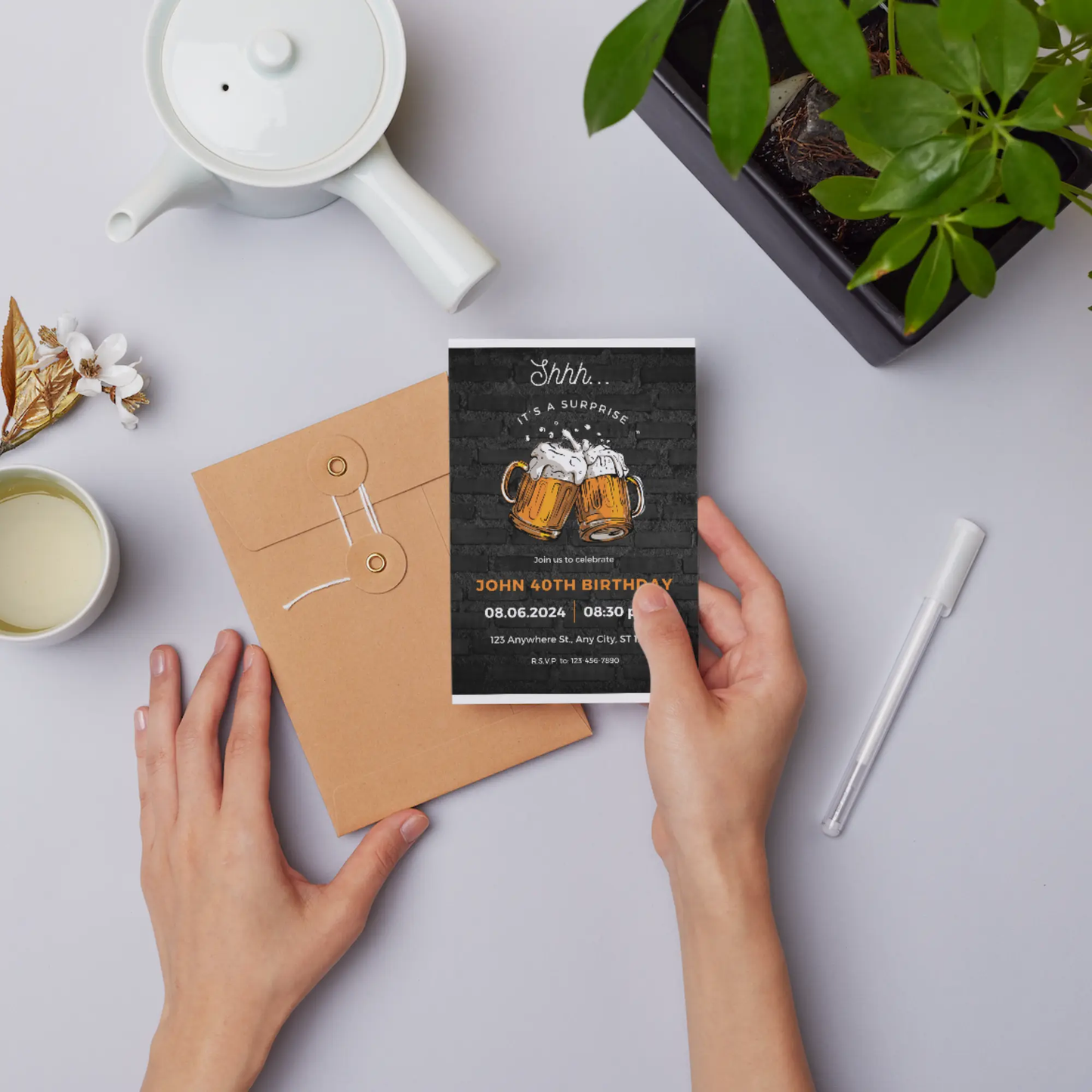 Beer Surprise Birthday Party Invitation Template - CreativeRino