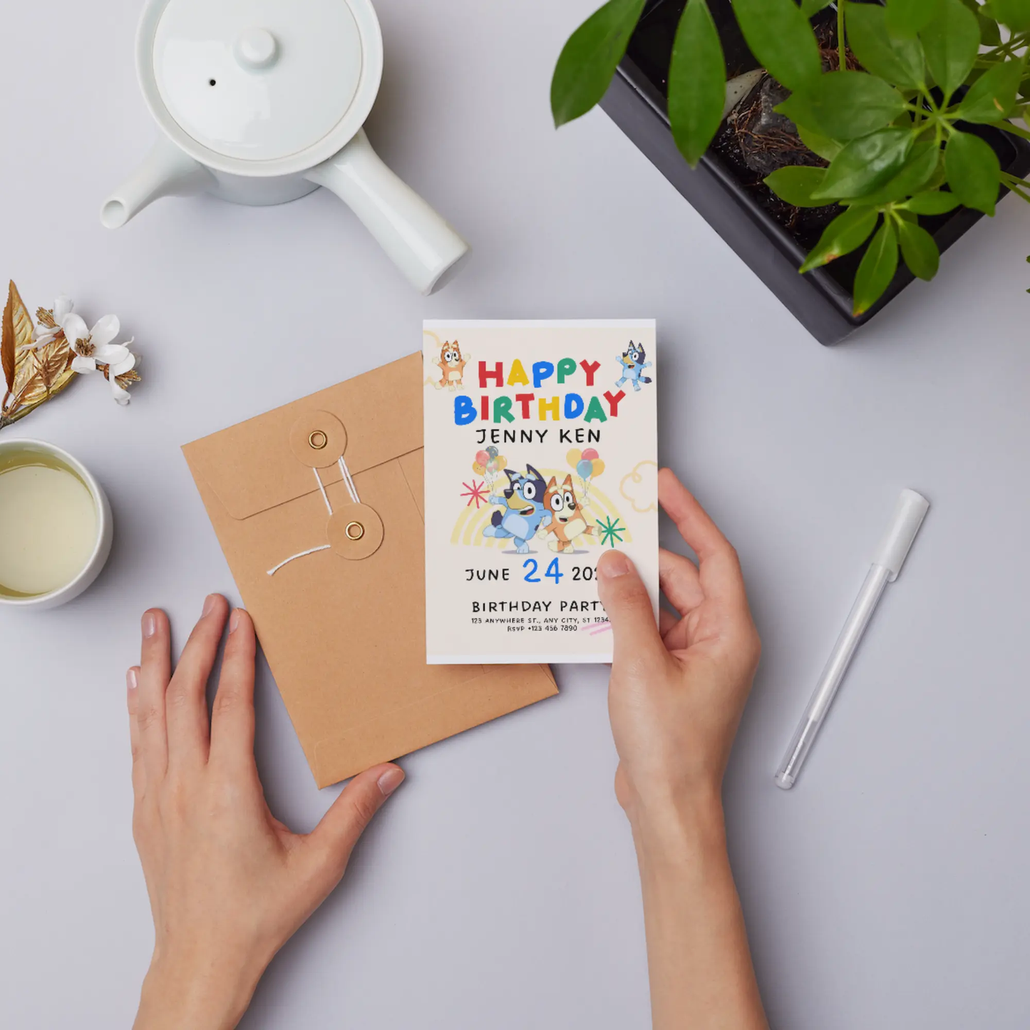 Bluey and Bingo Birthday Party Invitation Template - CreativeRino