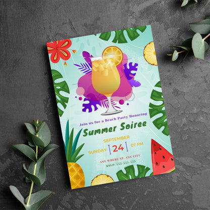 Summer Soiree Party Invite | Cocktail Party Invitation Canva Template CreativeRino