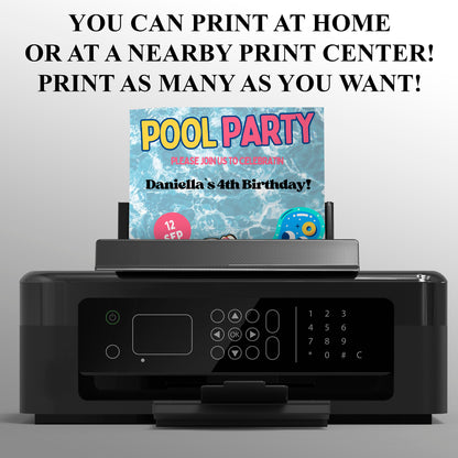 Kawaii Kitty Pool Birthday Party Invitation Template - CreativeRino