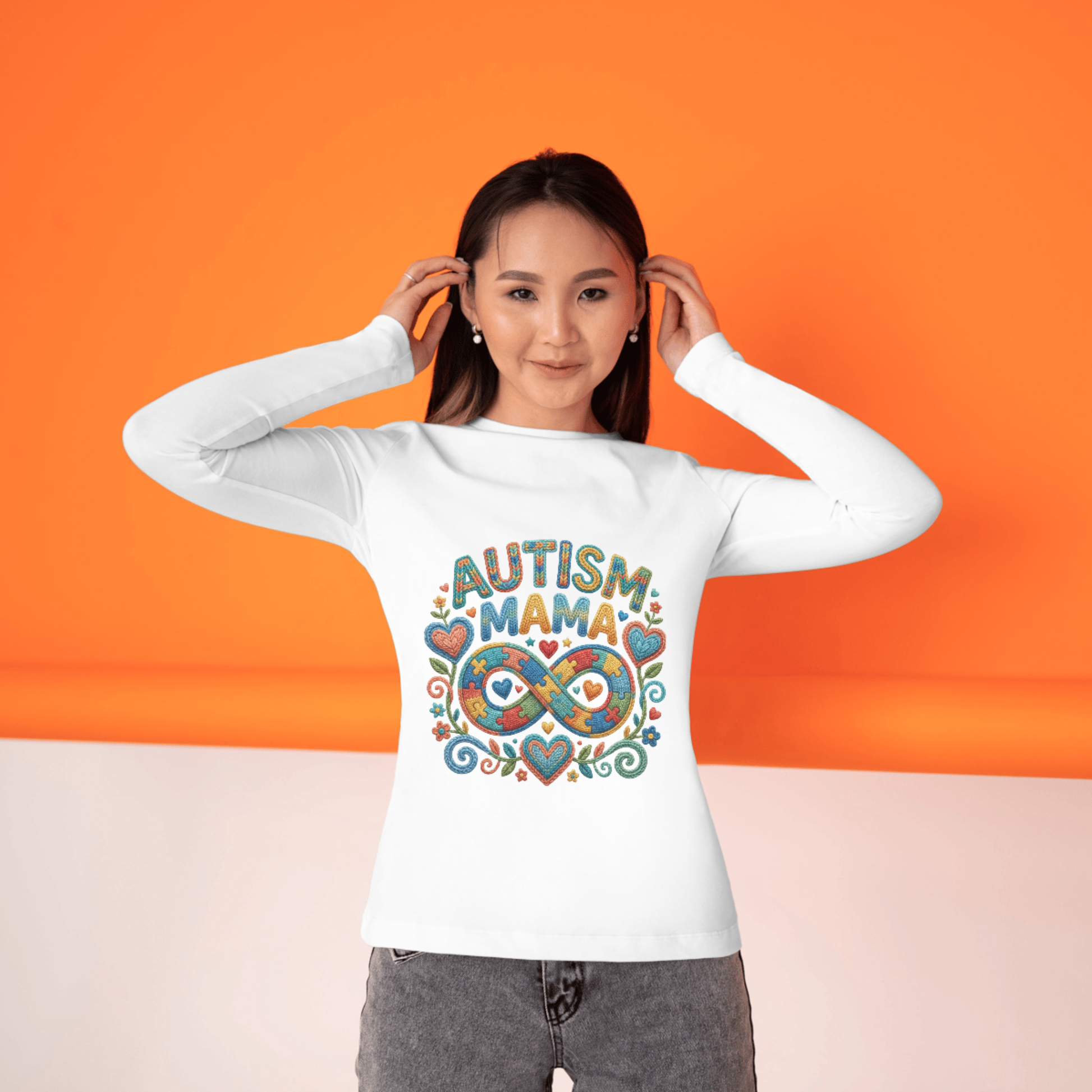Autism Mama PNG | Autism Awareness | Superhero Cartoon Aesthetic Retro Groovy 70s-style Coquette Faux Yarn Preppy Puzzle Trendy Designs CreativeRino