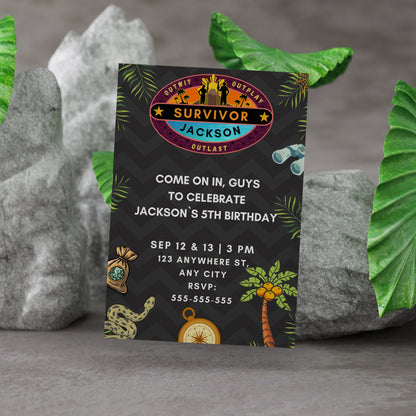 Explorer Adventure Survivor Birthday Invitation Template - CreativeRino