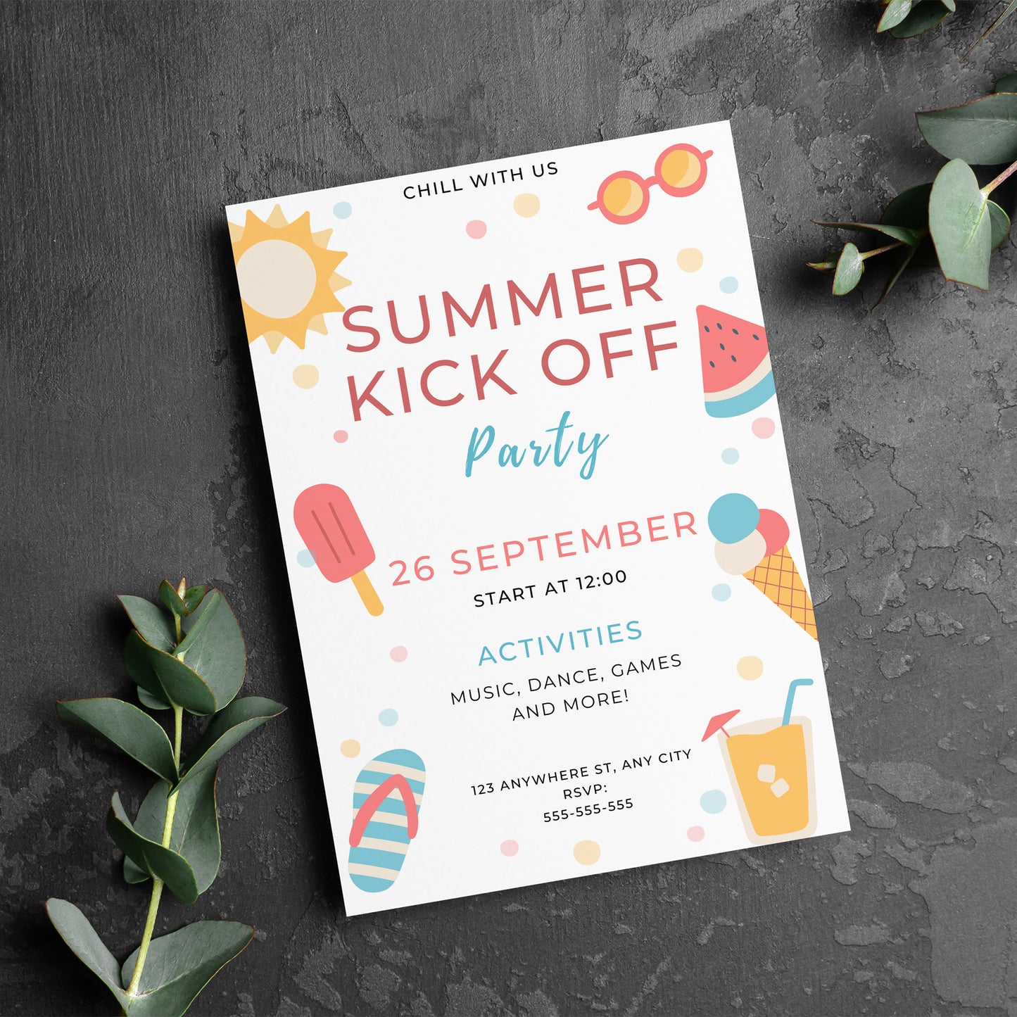 Summer Kick Off Party Invite | End of Summer Party Invitation Canva Template