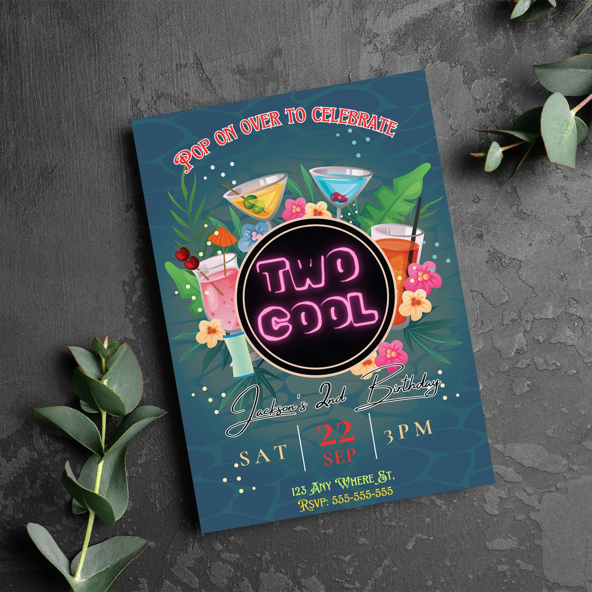 Invited Cool Two Cool Party Invitation | Two Cool Birthday Invite Canva Template ...