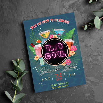 Two Cool Party Invitation | Two Cool Birthday Invite Canva Template CreativeRino