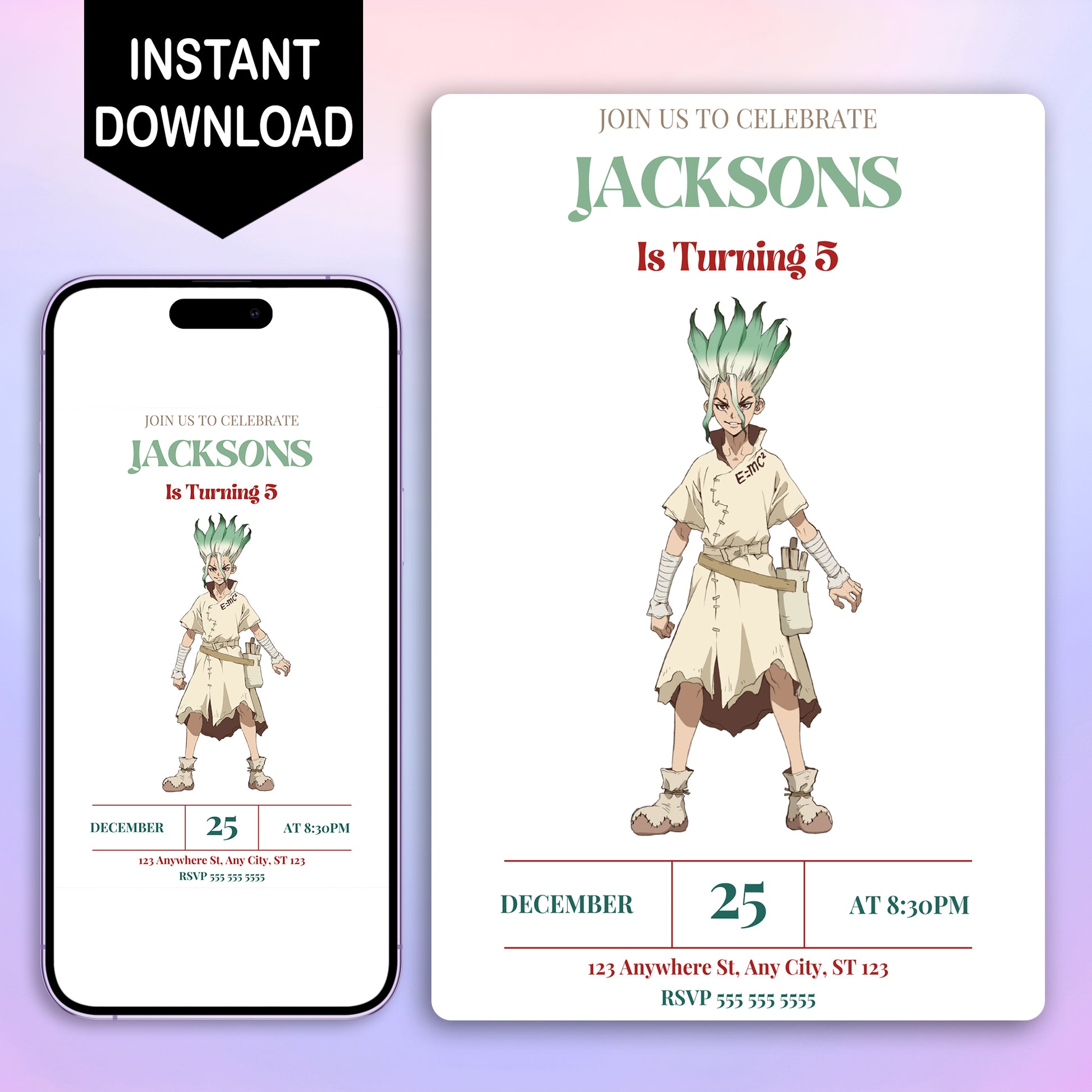 Dr. Stone Birthday Invitation Template - CreativeRino