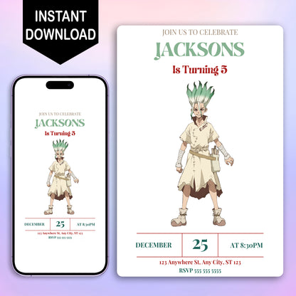 Dr. Stone Birthday Invitation Template - CreativeRino