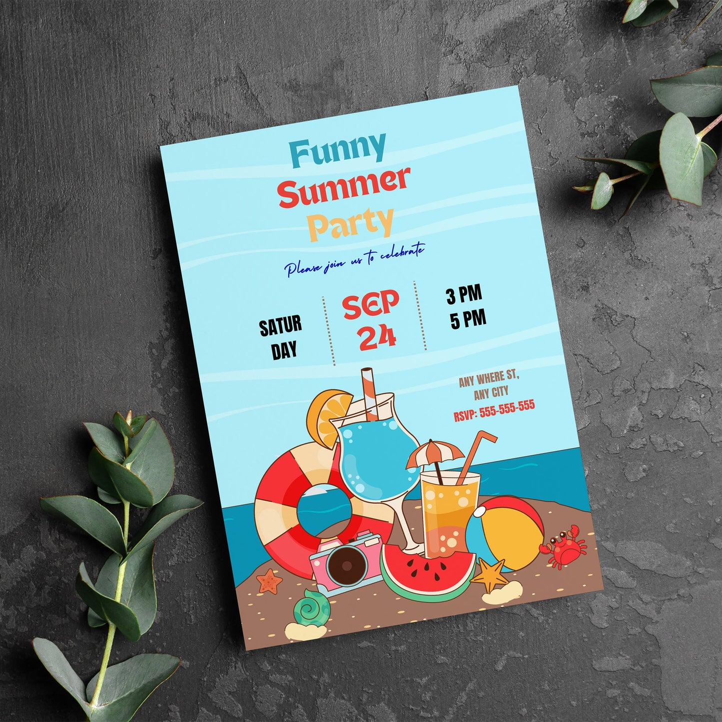 Funny Summer Party Invitation | Summer Party Invite Canva Template CreativeRino