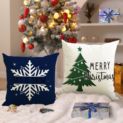 Christmas Tree & Snowflake Printed Pillow Cover | Rustic Linen Cushion Case for Holiday Party & Sofa Decor eprolo