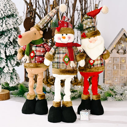 Adjustable Telescopic Christmas Doll | Plush Santa Claus & Snowman Standing Ornament Decor