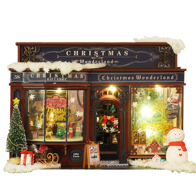 DIY Wooden Merry Christmas Miniature Dollhouse Kit with LED Lights | Adult Handmade Xmas Gift eprolo