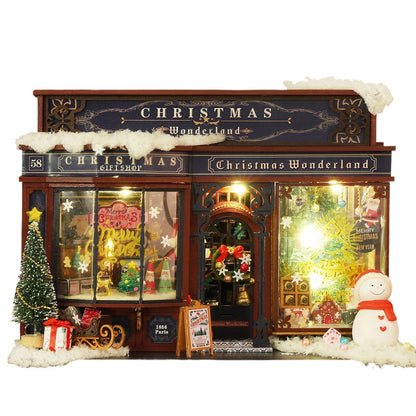 DIY Wooden Merry Christmas Miniature Dollhouse Kit with LED Lights | Adult Handmade Xmas Gift eprolo