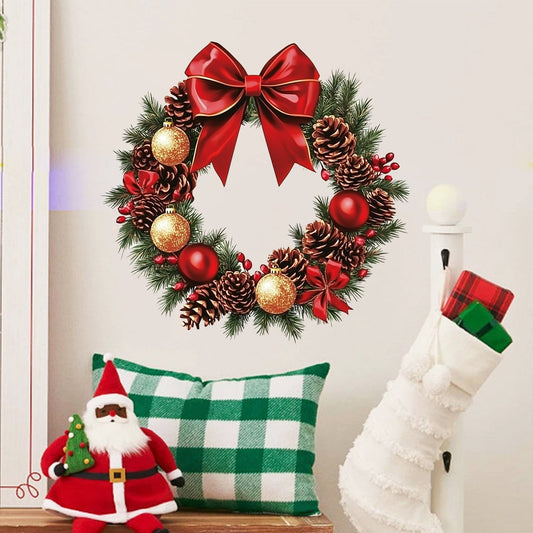 Removable Christmas Wall Stickers | Festive Red Bow, Pinecone & Bauble Decoration Decals eprolo