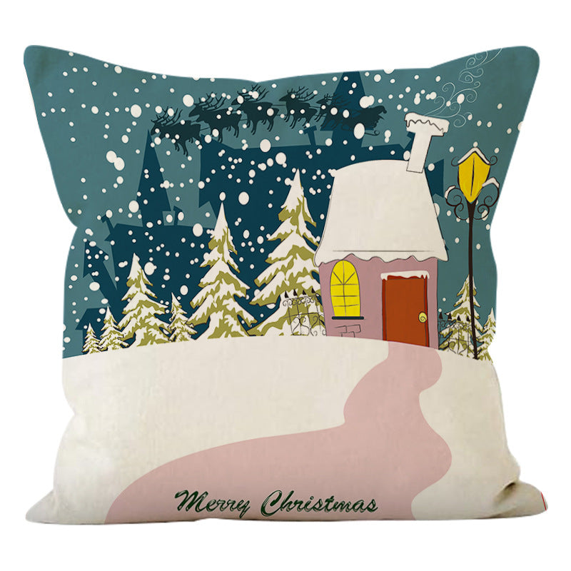 Linen Christmas Pillow Cover | Snowman & Tree Print Decorative Cushion for Sofa/Bed eprolo