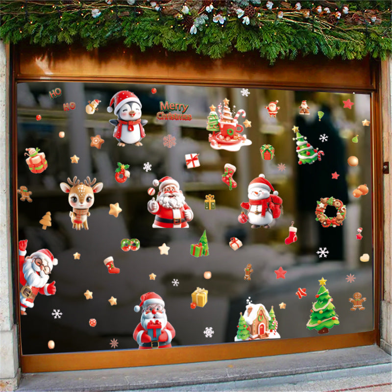 3D Christmas Static Window Clings | Santa Claus & Reindeer Showcase Decals for Glass Doors eprolo