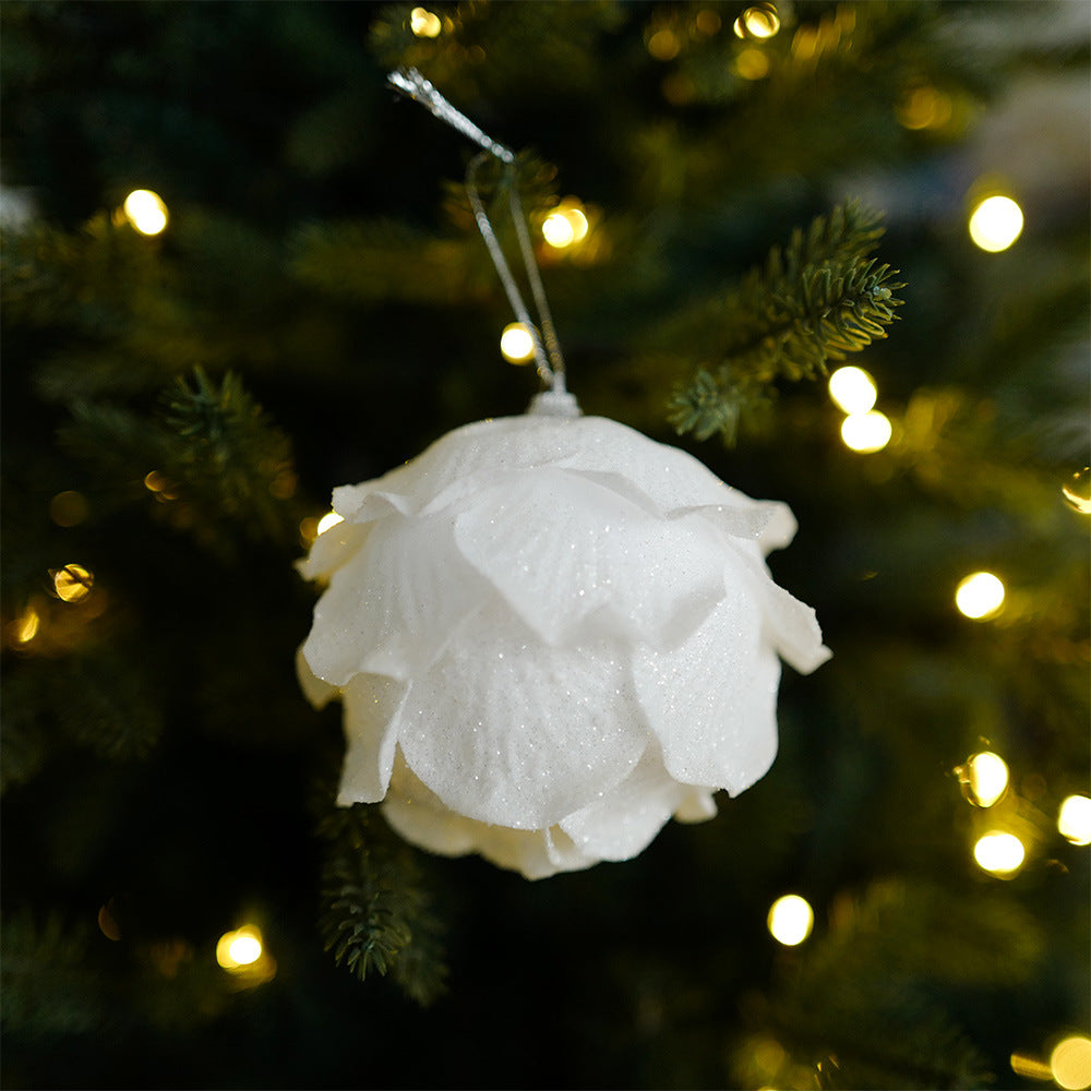 Elegant White Petal Christmas Ball Ornament | Sparkling Foam Decoration for Winter Wonderland Christmas Tree eprolo