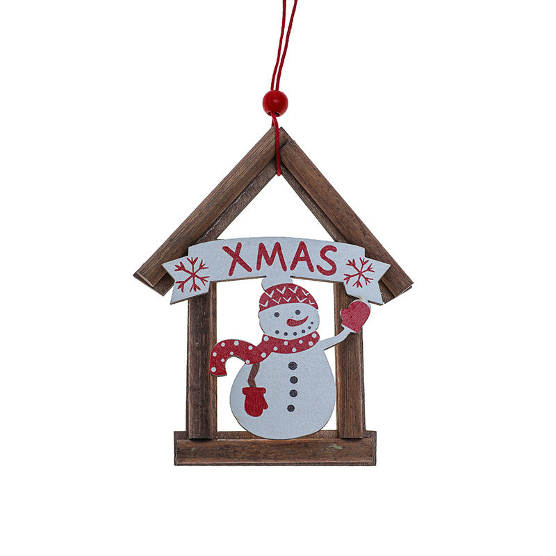 Rustic Wooden Christmas House Ornaments | Hanging Miniature Village Decorations eprolo