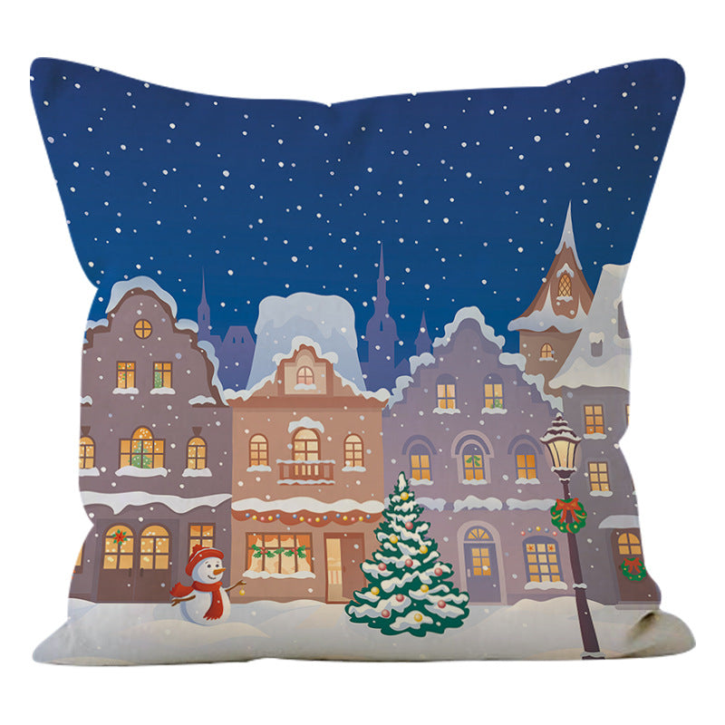 Linen Christmas Pillow Cover | Snowman & Tree Print Decorative Cushion for Sofa/Bed eprolo
