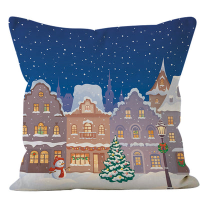 Linen Christmas Pillow Cover | Snowman & Tree Print Decorative Cushion for Sofa/Bed eprolo
