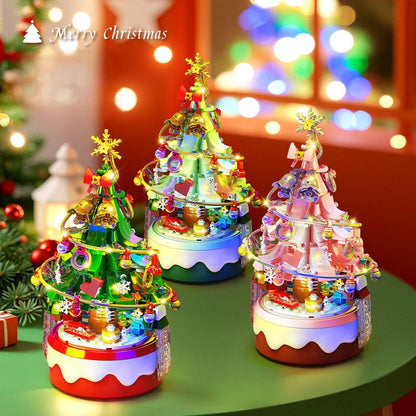 DIY Crystal Christmas Tree Music Box | Rotating LED Building Blocks Toy & Ornament Gift eprolo