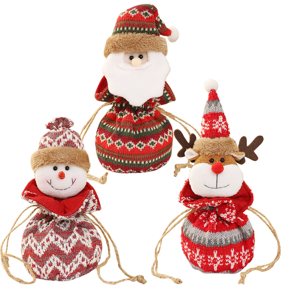 3D Knitted Christmas Doll Apple Bag | Santa, Snowman, Reindeer Candy Pouch | Festive Drawstring Gift & Decor eprolo