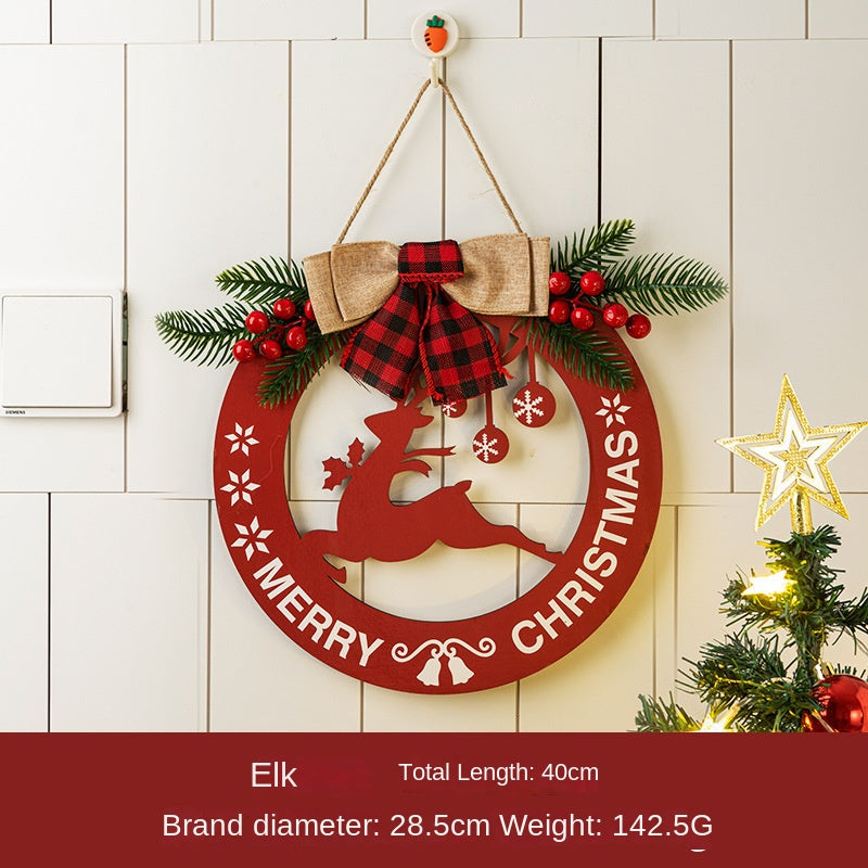 Rustic Wooden Christmas Wreath & Welcome Doorplate | Festive Floral Door Ring Decoration eprolo