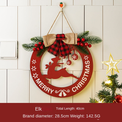 Rustic Wooden Christmas Wreath & Welcome Doorplate | Festive Floral Door Ring Decoration eprolo