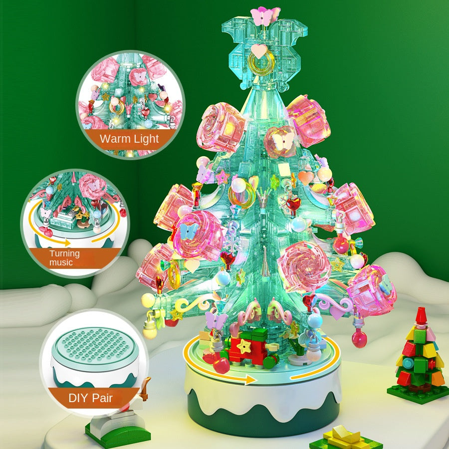 DIY Crystal Christmas Tree Music Box | Rotating LED Building Blocks Toy Gift for Kids & Adults eprolo