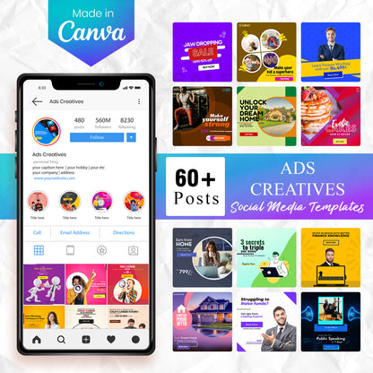 60+ Ads Creative Social Media Post Template for Facebook and Instagram - CreativeRino