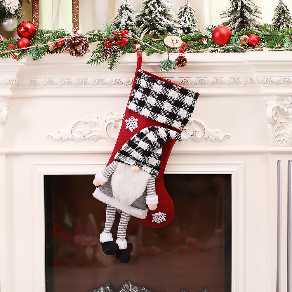 Faceless Forester Christmas Stocking | Red Plaid Dwarf Gnome Hanging Doll & Candy Gift Bag Decoration eprolo