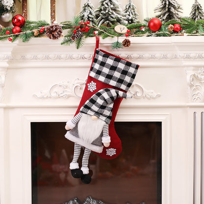 Faceless Forester Christmas Stocking | Red Plaid Dwarf Gnome Hanging Doll & Candy Gift Bag Decoration eprolo