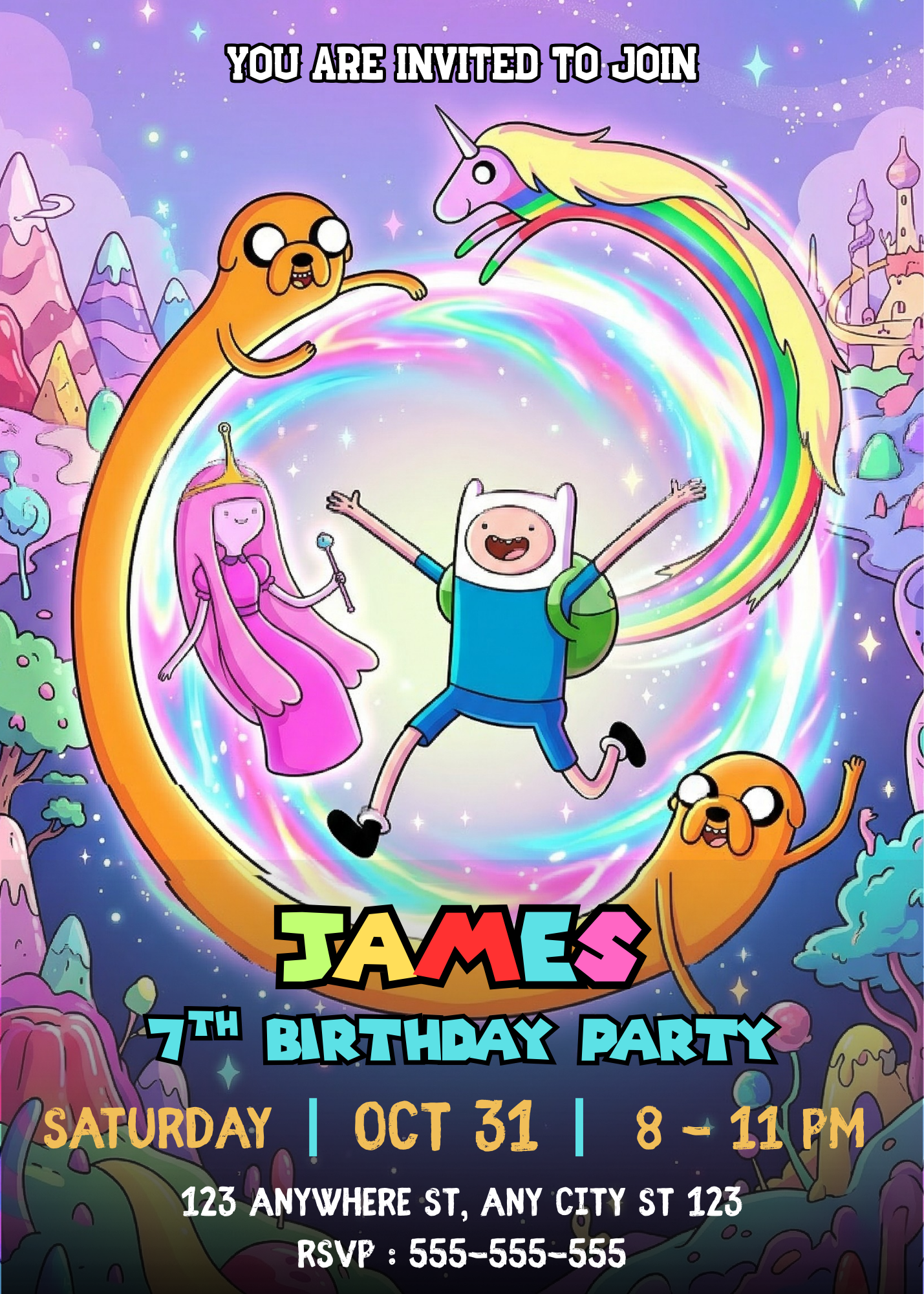 Adventure Time Invitation Template Canva Editable | Finn Jake Birthday Party Invite CreativeRino