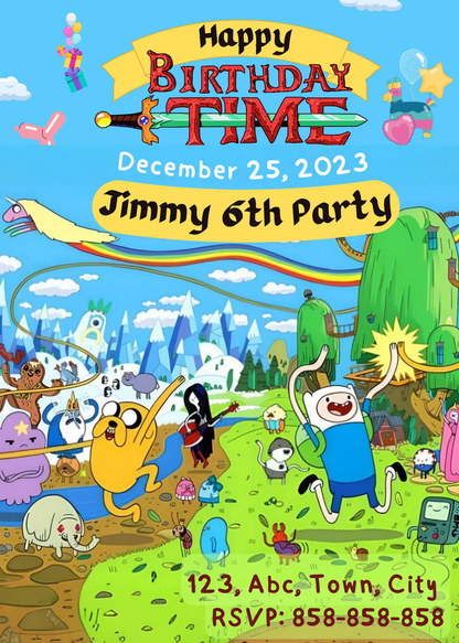 Adventure Time Birthday Invitation Template - CreativeRino