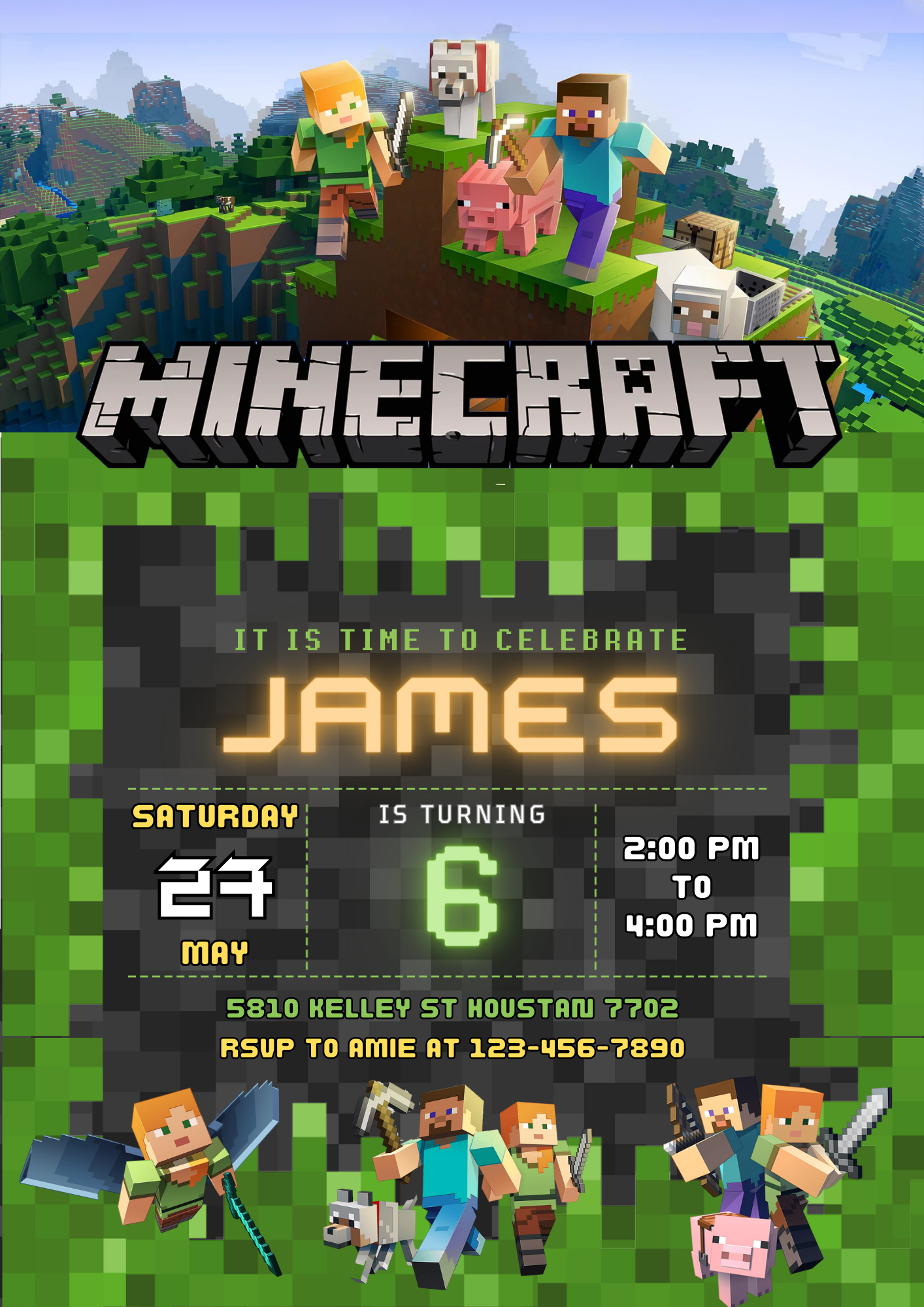 Minecraft Birthday Invitation Template