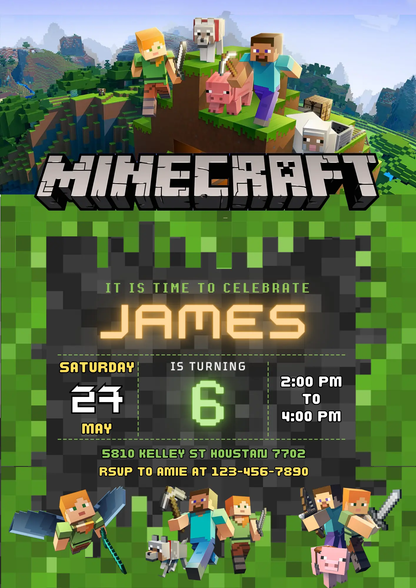 Minecraft Birthday Invitation Template - CreativeRino