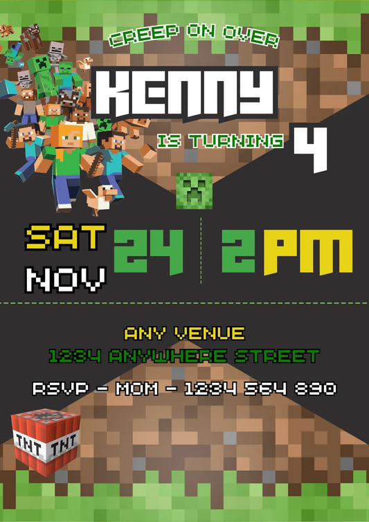 Minecraft Birthday Invitation Template - CreativeRino