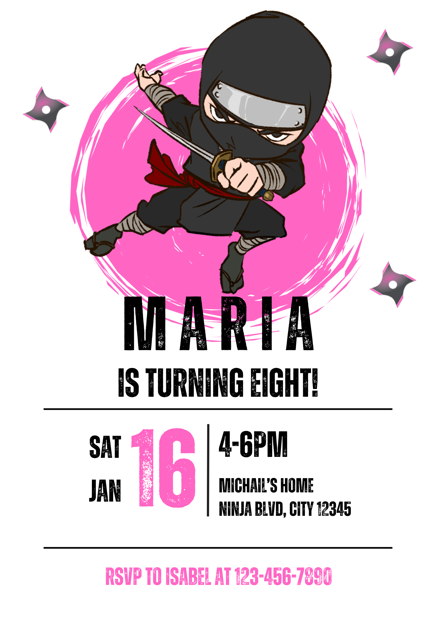 Ninja Birthday Invitation Template | Ninja Warrior Party Invite