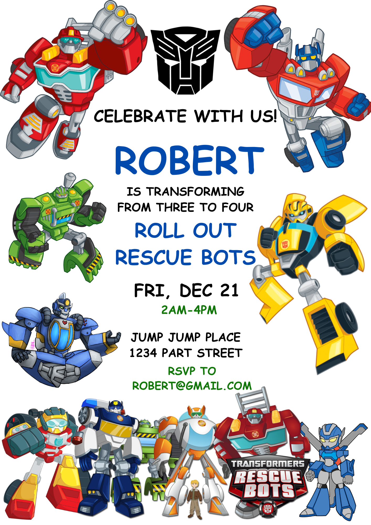 Rescue Bots Transformer Birthday Invitation Template