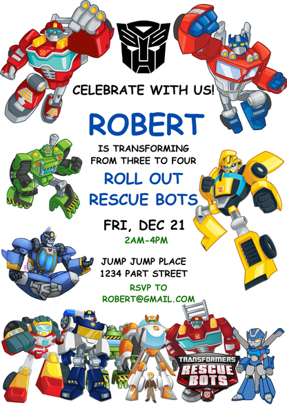 Rescue Bots Transformer Birthday Invitation Template - CreativeRino