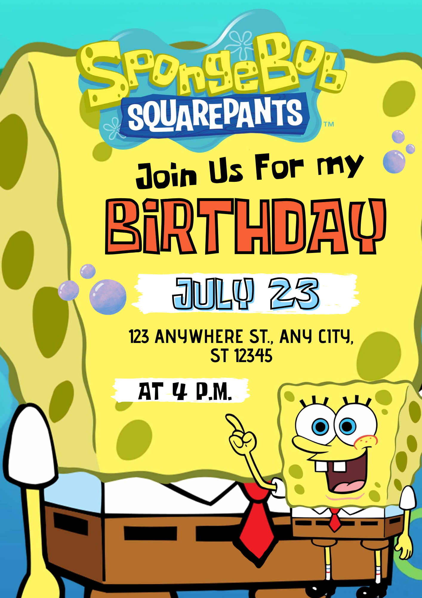 SpongeBob SquarePants Birthday Invitation Template