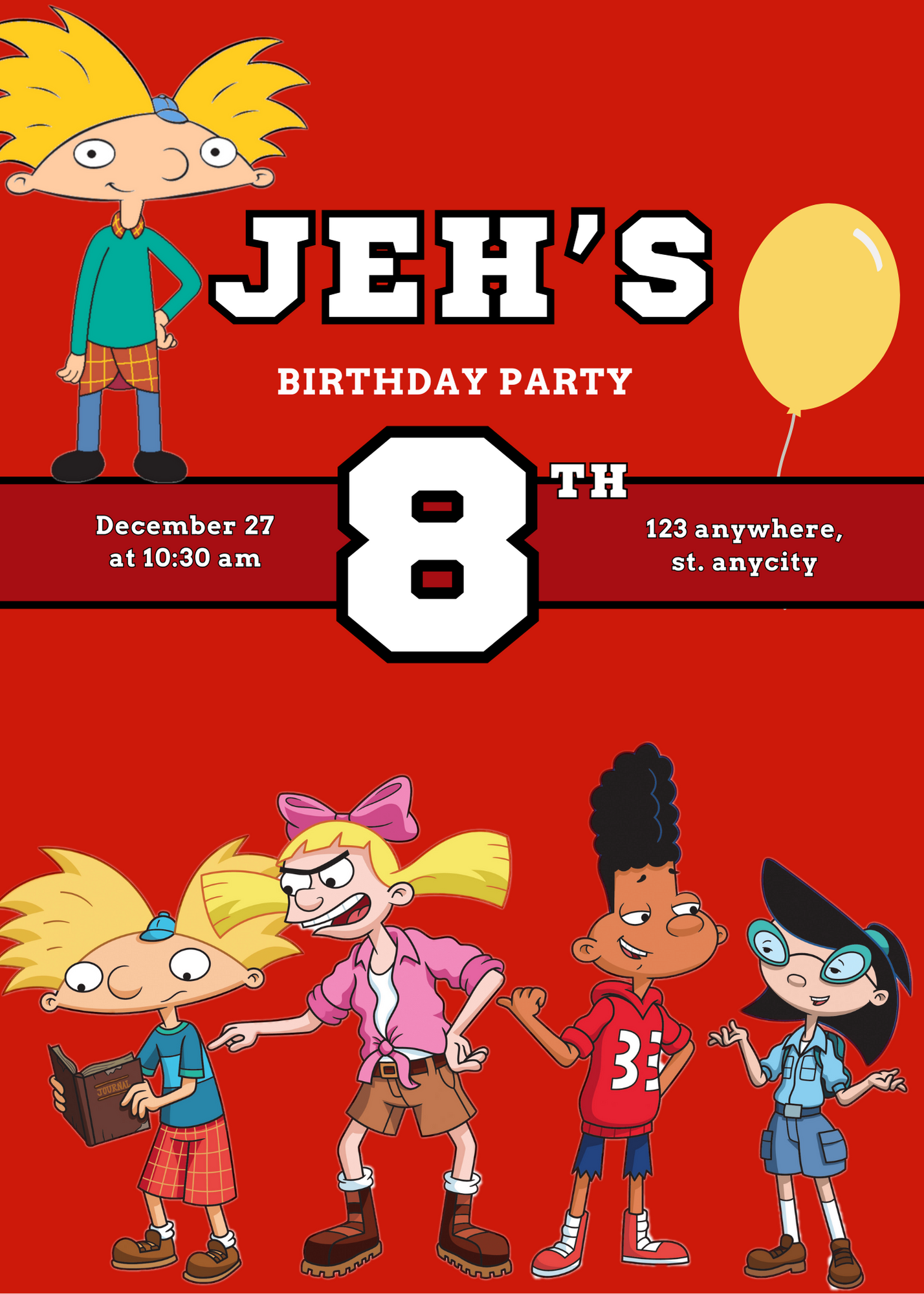 Hey Arnold Birthday Invitation Template