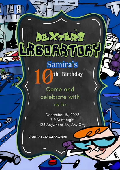 Dexter's Laboratory Birthday Invitation Template - CreativeRino