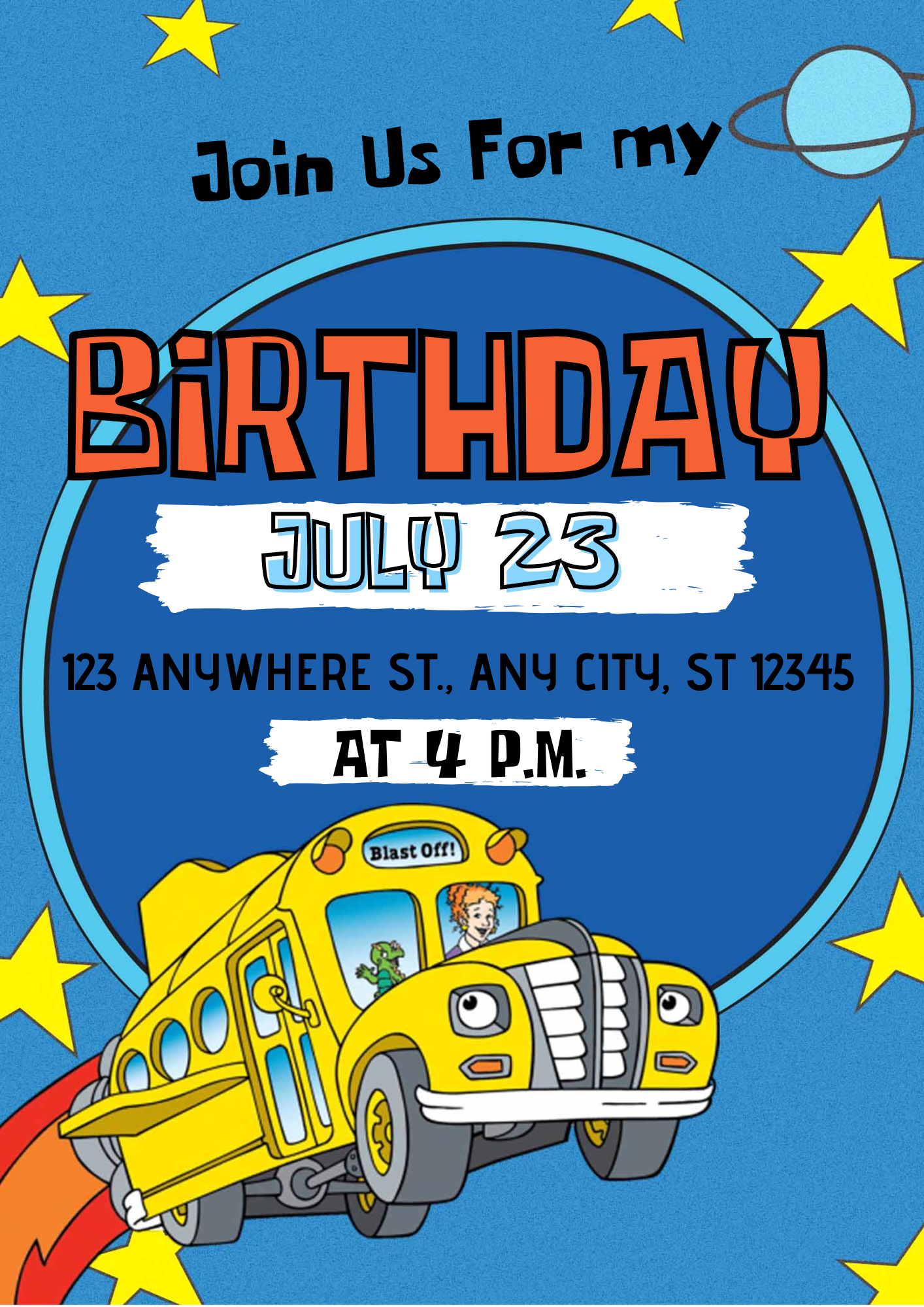 The Magic School Bus Birthday Invitation Template