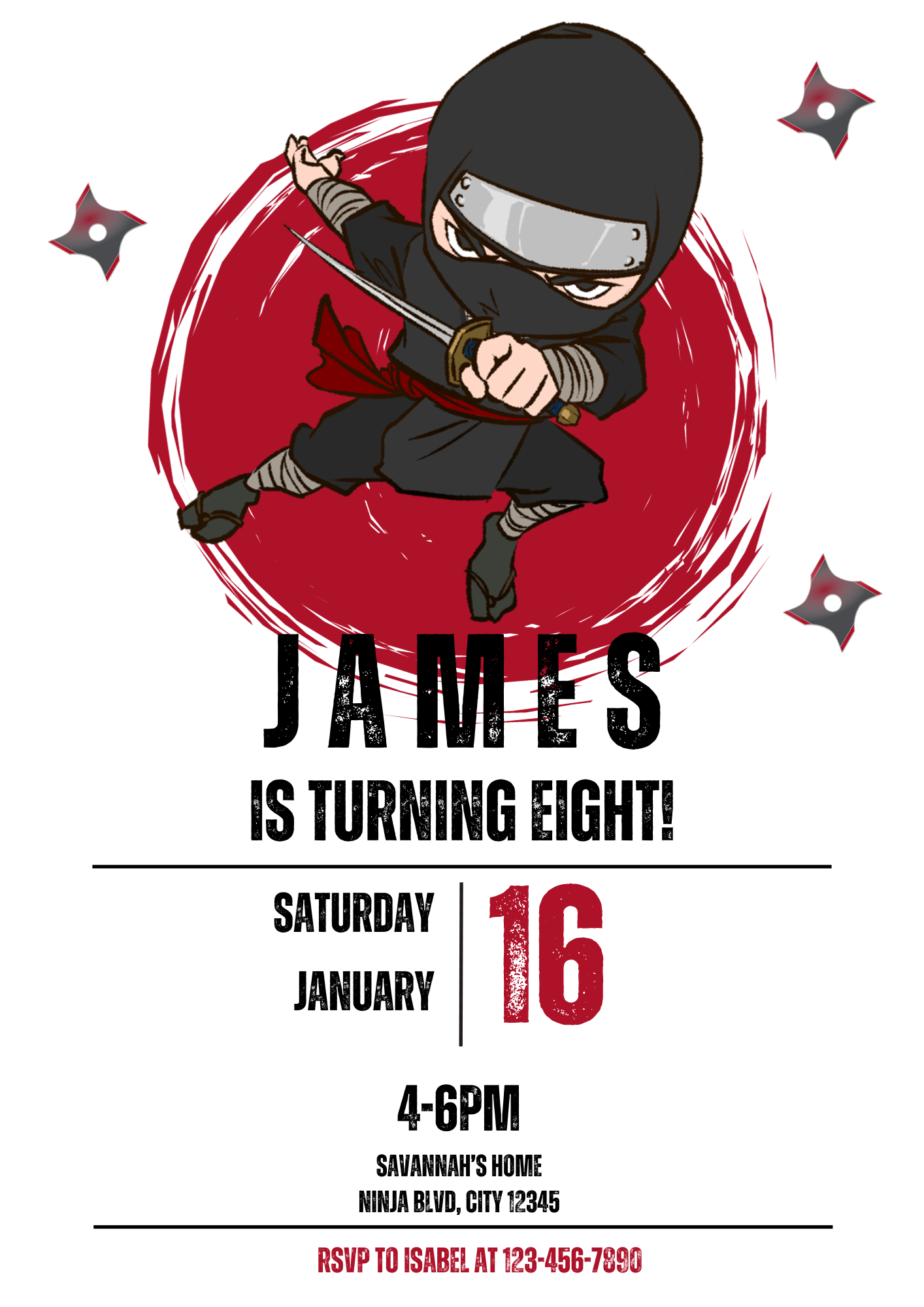 Ninja Birthday Invitation Template | Ninja Warrior Party Invite