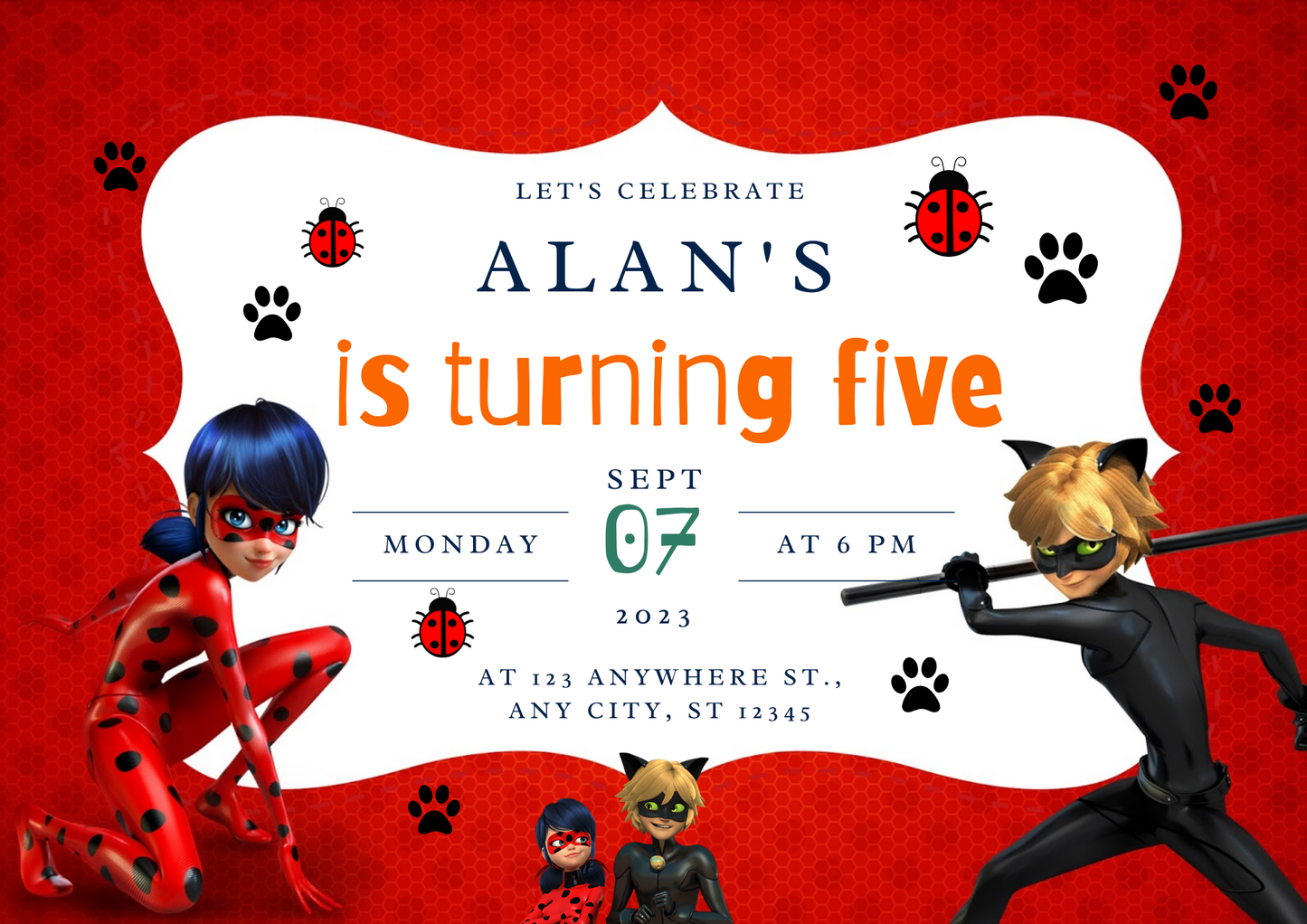 Miraculous Tales of Ladybug & Cat Noir Birthday Invitation Template