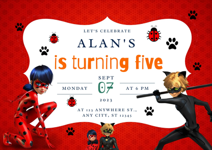 Miraculous Tales of Ladybug & Cat Noir Birthday Invitation Template - CreativeRino